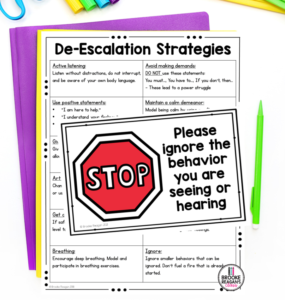 Free De-escalating Strategies Resource - Brooke Reagan's Class